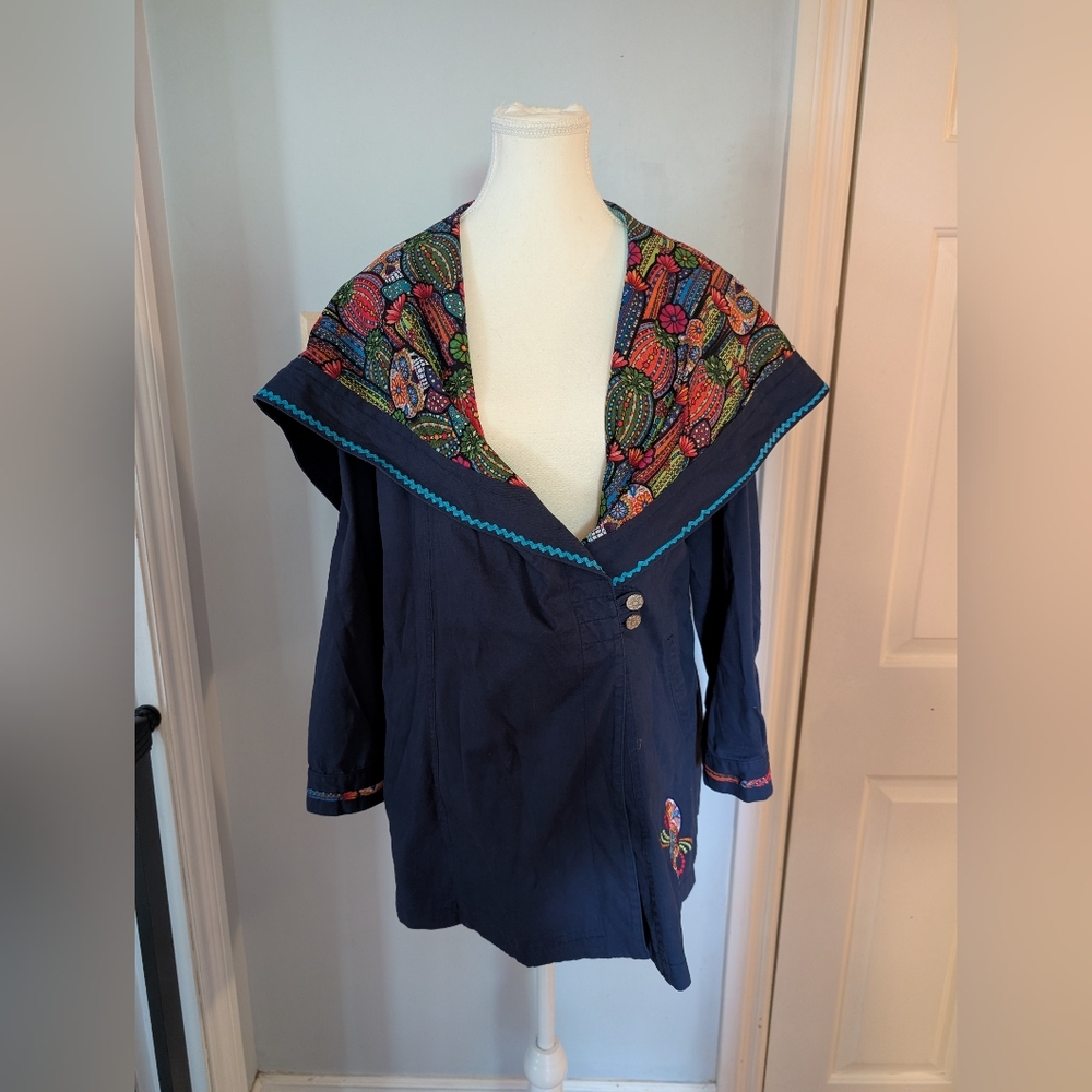 🌵 ¡Ay Güey! Embroidered Cactus & Sugar Skull Jacket - Size XL (EG)